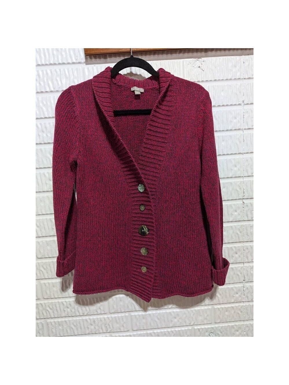 J. Jill Women's Red Variegated Yarn Assorted Button-Front Cardigan Sweater Size